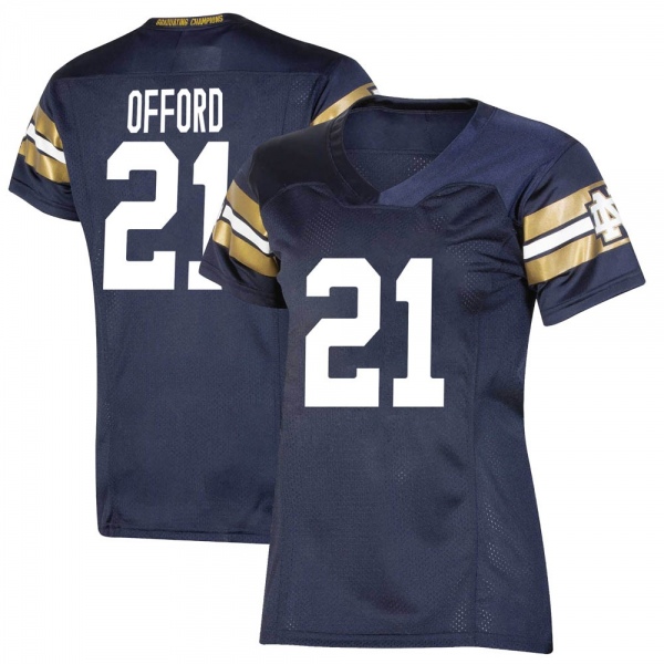 Caleb Offord Notre Dame Fighting Irish NCAA Women's #21 Navy Premier 2021 Shamrock Series Replica College Stitched Football Jersey YXH5155MG